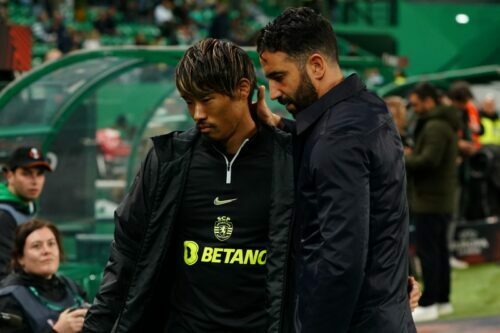 守田英正とアモリム監督（写真は今年2月のもの） [写真]=Getty Images