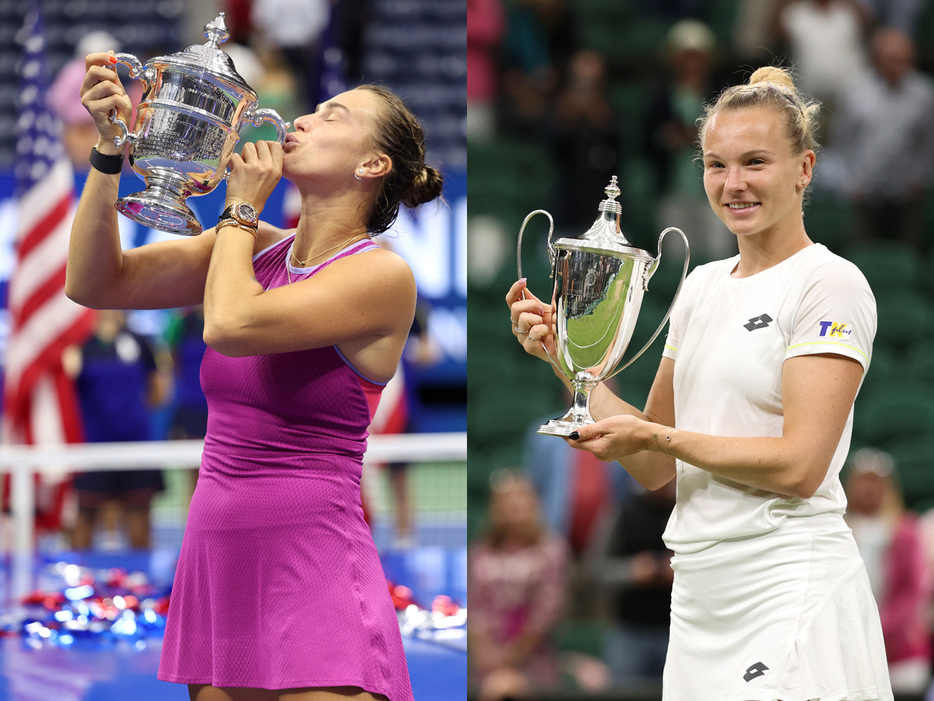 写真はアーニャ・サバレンカ（ベラルーシ／左）とカテリーナ・シニアコバ（チェコ）（Getty Images）