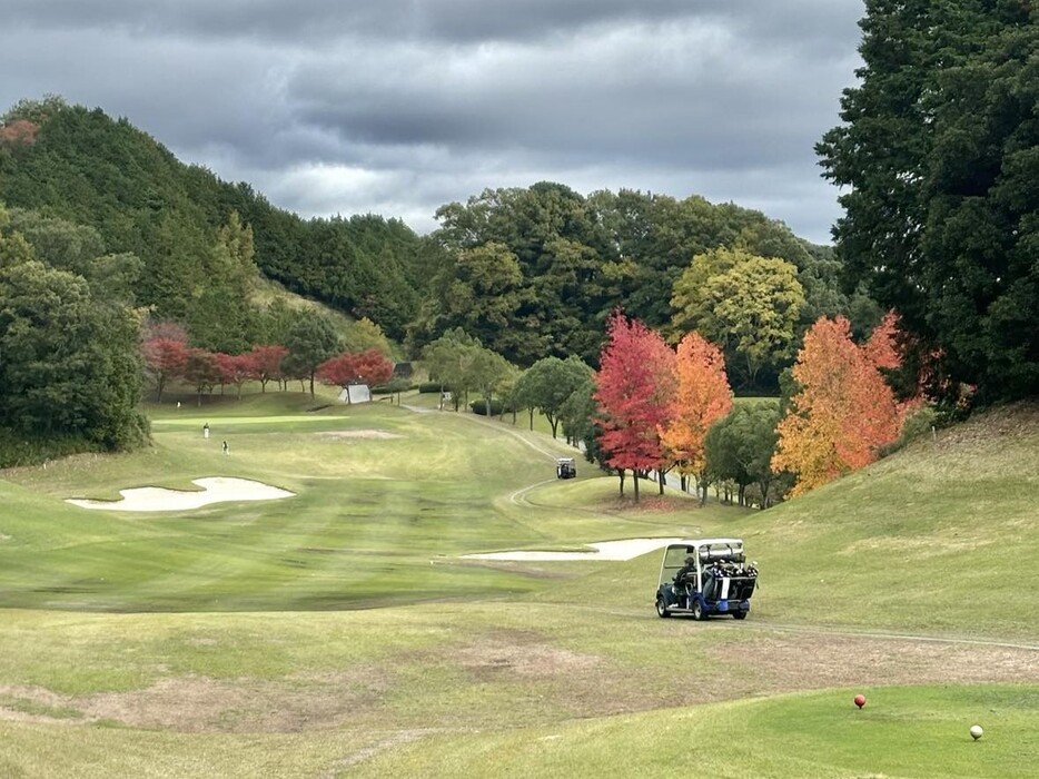 奈良ロイヤルGCの7番(373Y・P4)。このホールも紅葉がきれいでした