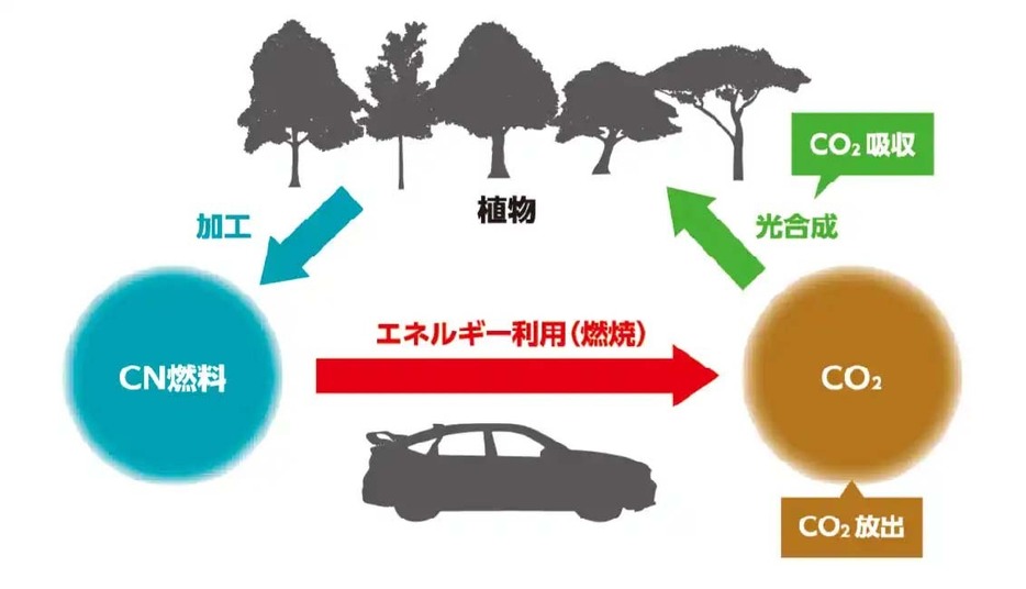 光合成で大気中のCO2を取り込んだ植物を原料にした燃料は、燃焼で取り込んだ分のCO2を放出しても環境へのインパクトは実質ゼロというのがCN燃料の大前提。CO2を出さない燃料ではなく、大気中のCO2を相殺することで“これ以上増やさない”という考え方だ。