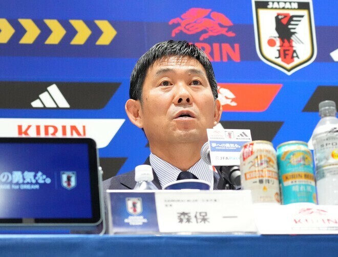 11月シリーズについて語る森保監督。写真：田中研治（サッカーダイジェスト写真部）