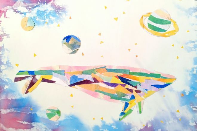 オバケのタムタムさんの作品「colorful whale」＝オバケのタムタムさんのInstagramより（@tom_tom_ghost）