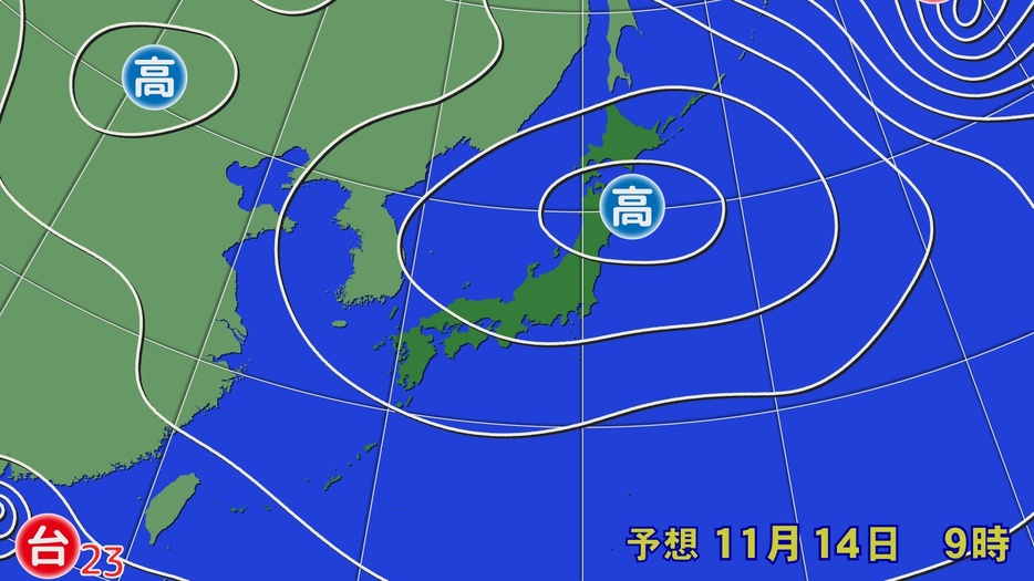 14日(木)午前9時の予想天気図