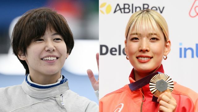 パリ五輪フェンシングで銅メダルを獲得した左から宮脇花綸選手と江村美咲選手(写真：松尾/アフロスポーツ)(写真：森田直樹/アフロスポーツ)