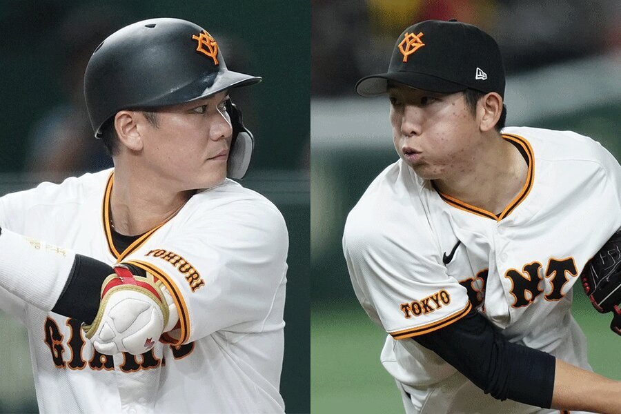 巨人・坂本勇人（左）と戸郷翔征【写真：矢口亨】