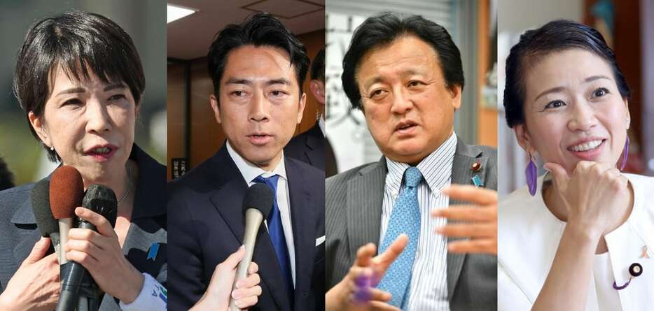 過去に首相指名選挙で投票された（左から）自民党の高市早苗前経済安全保障担当相、小泉進次郎前選対委員長、立憲民主党の渡辺周元防衛副大臣、国民民主党の伊藤孝恵参院国対委員長