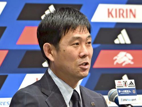 Ｗ杯アジア最終予選メンバーの発表記者会見に臨む森保一・日本代表監督（７日）＝園田寛志郎撮影