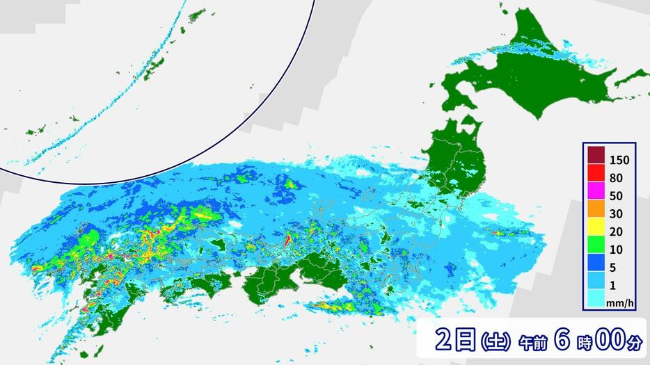 2日(土)午前6時の降水ナウキャスト