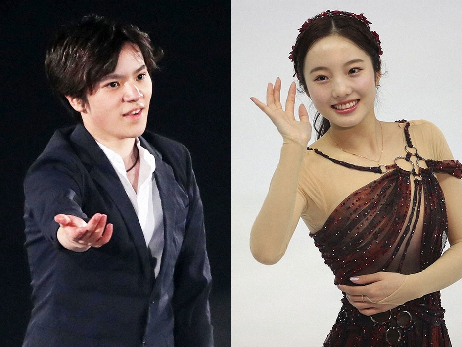 宇野昌磨さん（左）と本田真凜さん