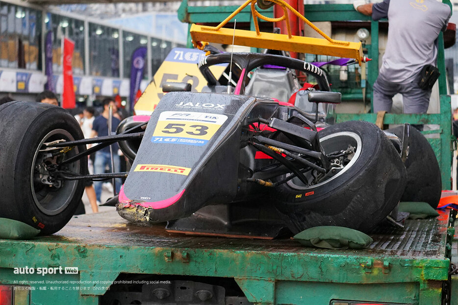 第71回マカオグランプリ  予選レースでクラッシュした小川颯太（TGM Grand Prix）の車両