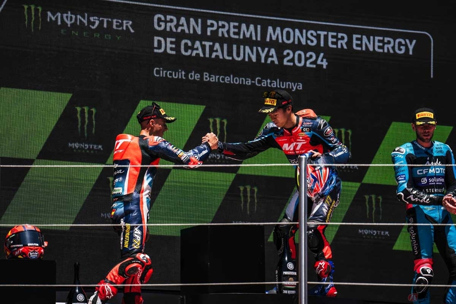 MotoGP第6戦カタルーニャGPでの2024年シーズン初優勝、そして2022年の日本GP以来となる優勝もまた、ひとつのポイントだった。このときはチームメイトのセルジオ・ガルシア選手（MTヘルメット - MSI）が2位で、チームとしてワンツーを果たしている