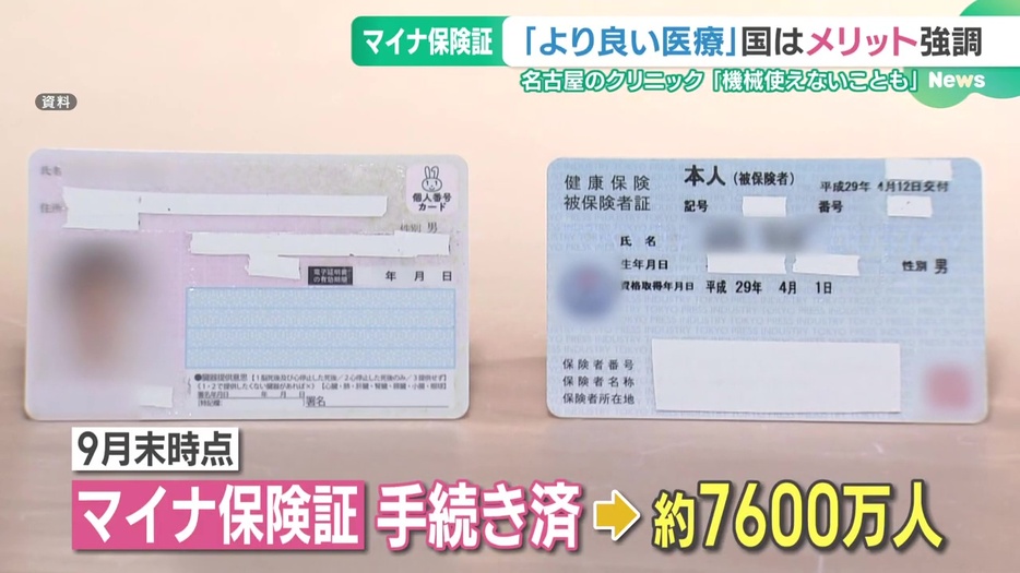 9月末時点でマイナ保険証の手続きを済ませた人は7600万人あまり