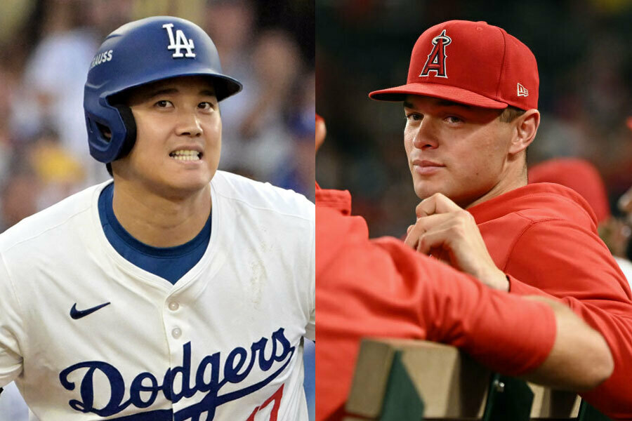 ドジャース・大谷翔平（左）とエンゼルスのローガン・オハッピー【写真：ロイター、Getty Images】