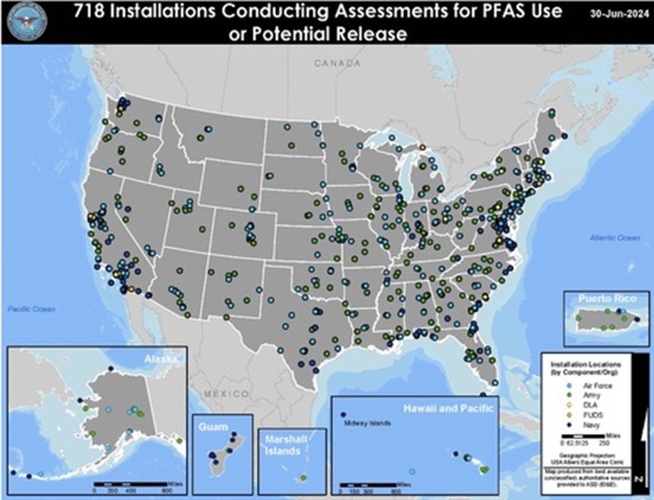 米軍基地汚染マップ（米国防総省サイトより）