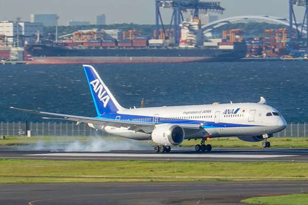 羽田空港C滑走路へと着陸する旅客機（乗りものニュース編集部撮影）。