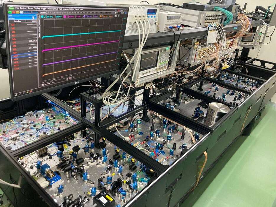 古沢明氏らの研究チームが開発した光量子コンピューターの実機＝埼玉県和光市の理化学研究所（同研究所提供）