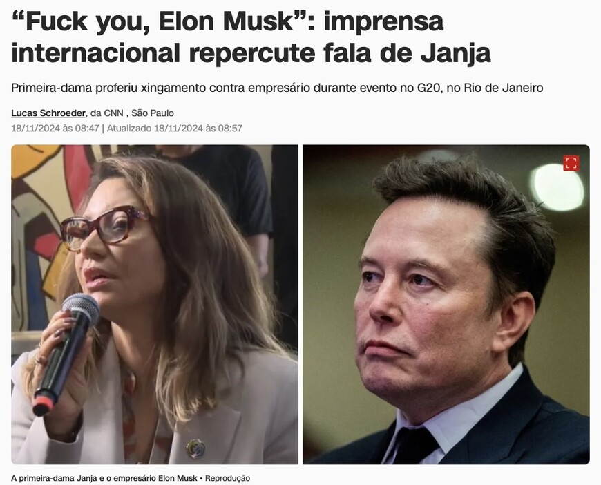 ジャンジャ夫人（左）とイーロン・マスク氏（右）（18日付CNNブラジルの記事の一部）