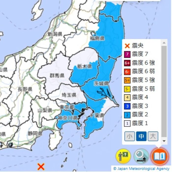 20日の駿河湾南方沖地震の震源と震度分布図（20日午前3時36分ごろ、気象庁HPから）