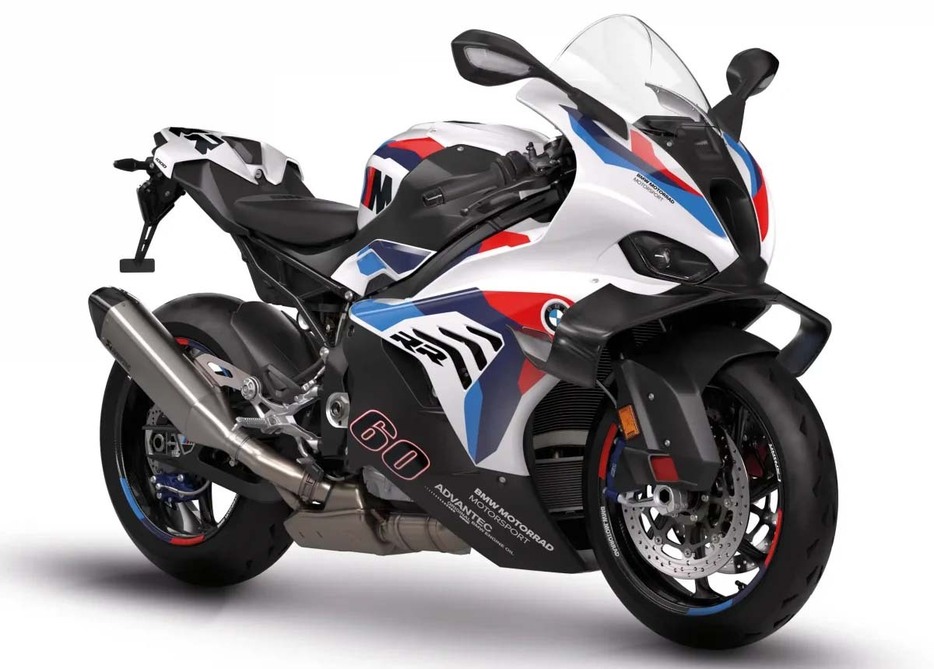 2025年型M1000RR（BMW）。ベース仕様の車体色はLightwhite uni。車体にあしらった「60」はSBKに参戦するマイケル・ファン・デル・マークのゼッケンだ。