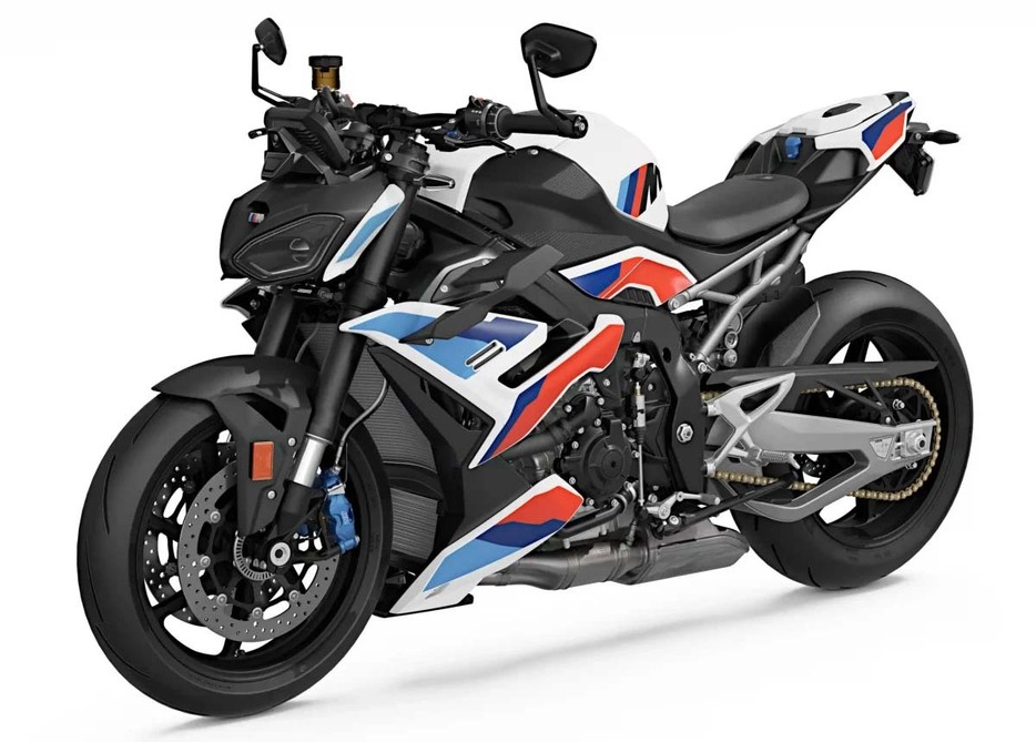 2025年型M1000R（BMW）。3色設定で、写真はLightwhite uni/M Motorsport。