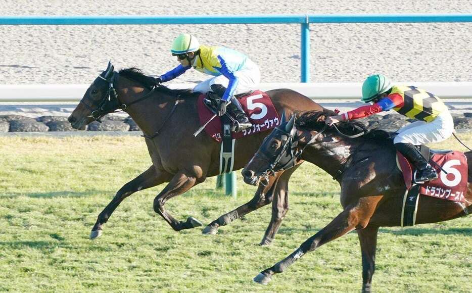 デイリー杯2歳Sを制したランフォーヴァウ（左）＝京都競馬場（撮影・榎本雅弘）