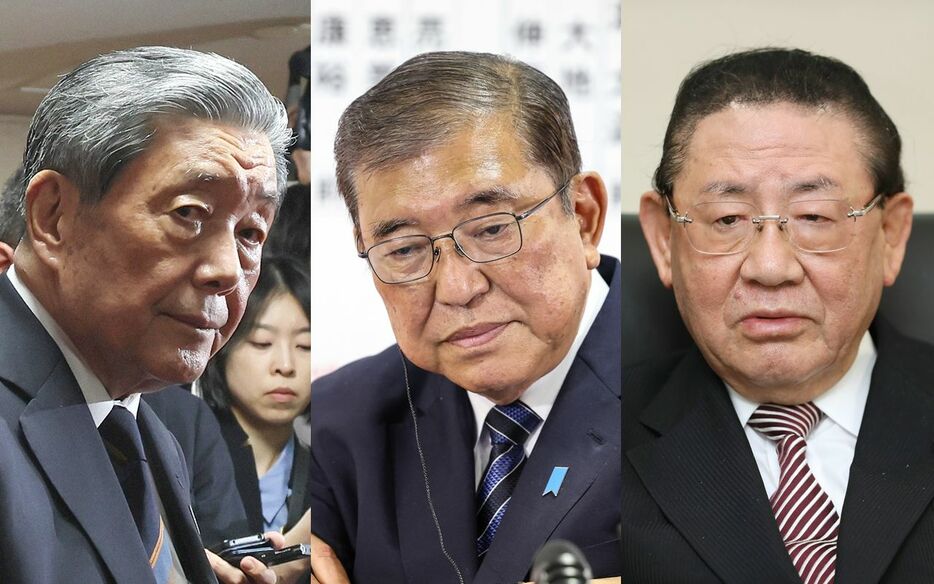 左から、森山裕幹事長、石破茂首相、山崎拓元副総理　©時事通信社/共同通信社