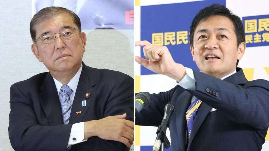 石破茂首相（左）と国民民主党の玉木雄一郎代表（春名中撮影）