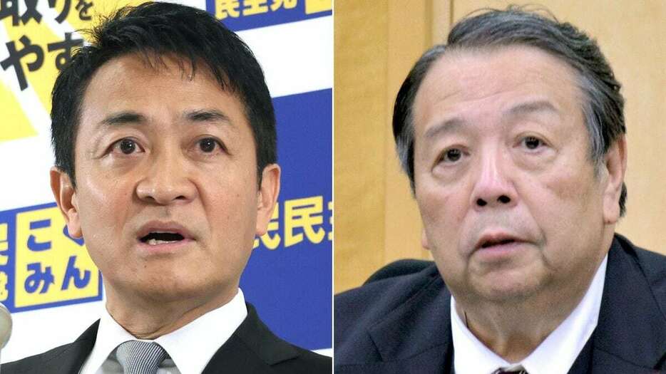 国民民主党の玉木雄一郎代表（左）と村上誠一郎総務相