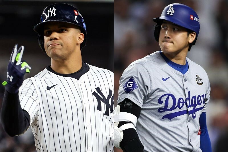 大谷（右）が昨オフにドジャースと締結した契約を超えるか。ソト（左）の契約動向が小さくない注目を集めている。(C)Getty Images