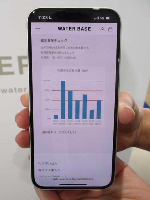 専用アプリで飲用量がわかる