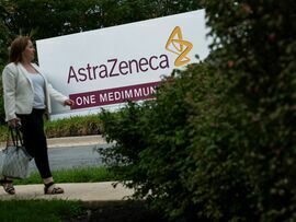 Signage at the AstraZeneca facility in Gaithersburg, Maryland, US. Photographer: Graeme Sloan/Bloomberg