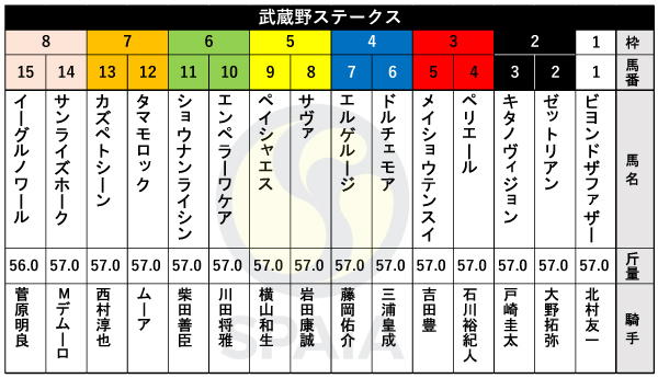 2024年武蔵野ステークスの枠順