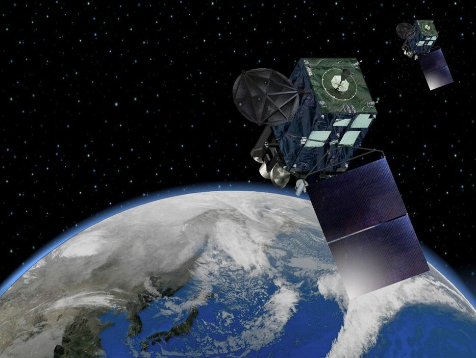 静止気象衛星「ひまわり8号」と「ひまわり9号」のイメージ図（Credit: 気象庁）