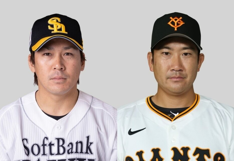 甲斐拓也捕手（左）、菅野智之投手