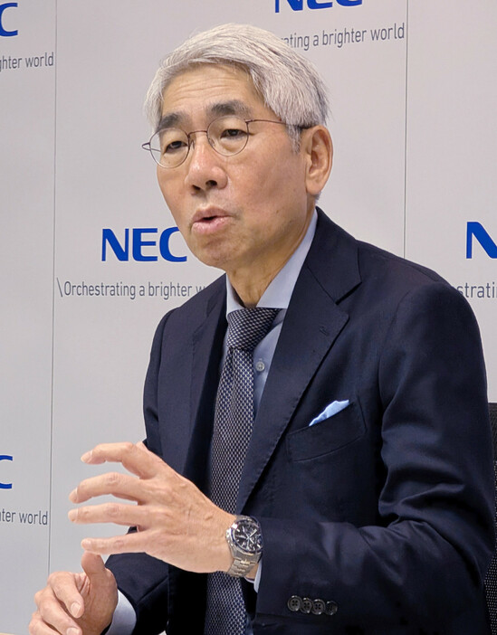 ＮＥＣの森田隆之社長は１１日までに報道各社のインタビューに応じ、２０２５年春闘に関し「物価も高い。実質的な賃上げとなる形で応えていくのは企業としての責務だ」と高水準での賃上げに意欲を見せた＝６日撮影