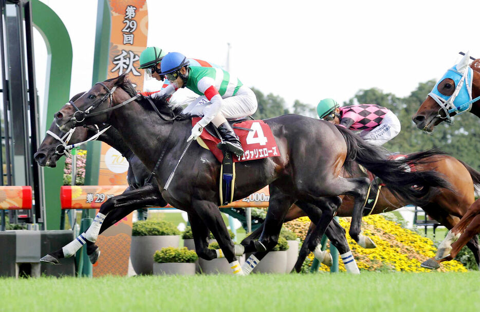 京都大賞典を勝ったシュヴァリエローズ（手前）