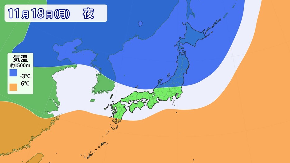 上空の寒気の予想