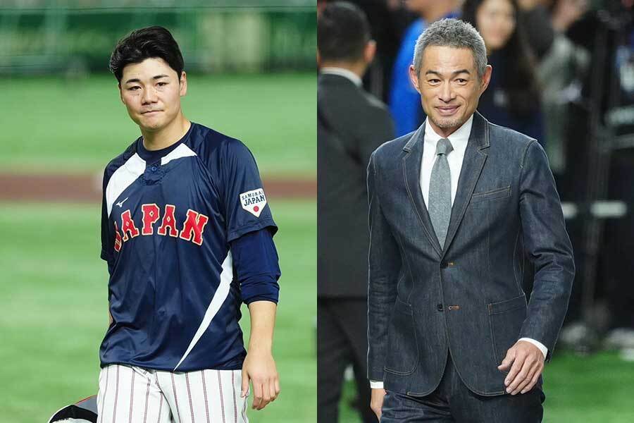 日本―台湾戦前の東京ドームに現れたイチロー氏（右）と清宮幸太郎内野手【写真：小林靖】