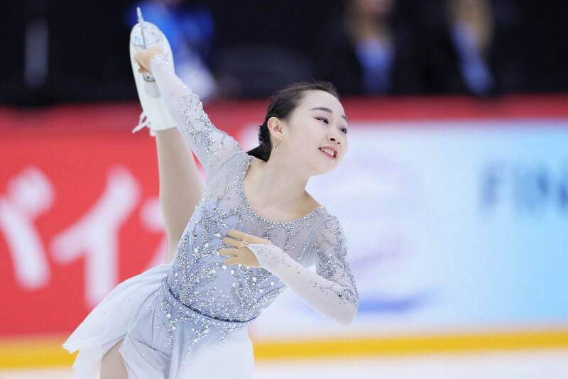 女子フリーで演技する松生理乃＝フィンランド・ヘルシンキで2024年11月16日、吉田航太撮影