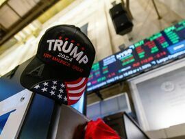 A Trump hat on the floor of the New York Stock Exchange.