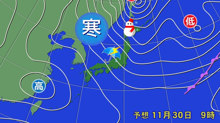 30日(土)午前9時の予想天気図