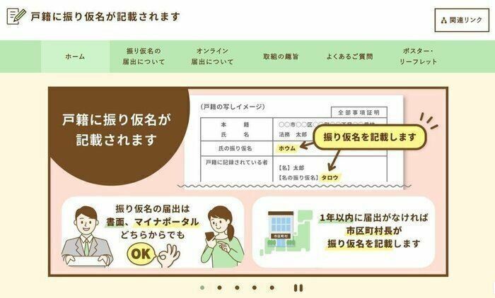 戸籍に振り仮名が記載されます（法務省）より