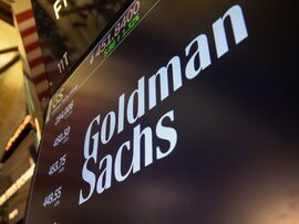 Goldman Sachs branding at the New York Stock Exchange. Photographer: Michael Nagle/Bloomberg