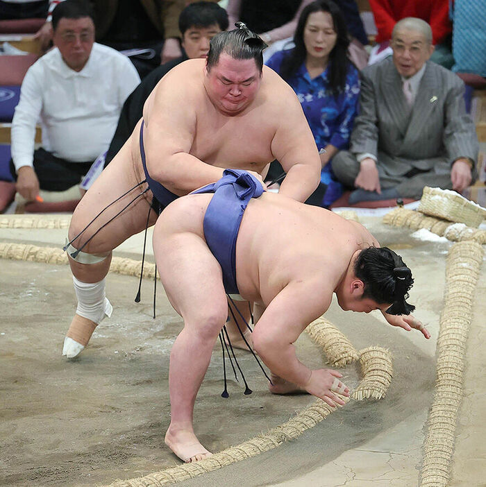 友風（奥）が突き落としで藤青雲を下す　（カメラ・豊田　秀一）