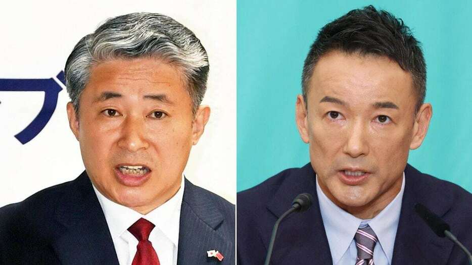 中国の薛剣駐大阪総領事（左）とれいわ新選組の山本太郎代表