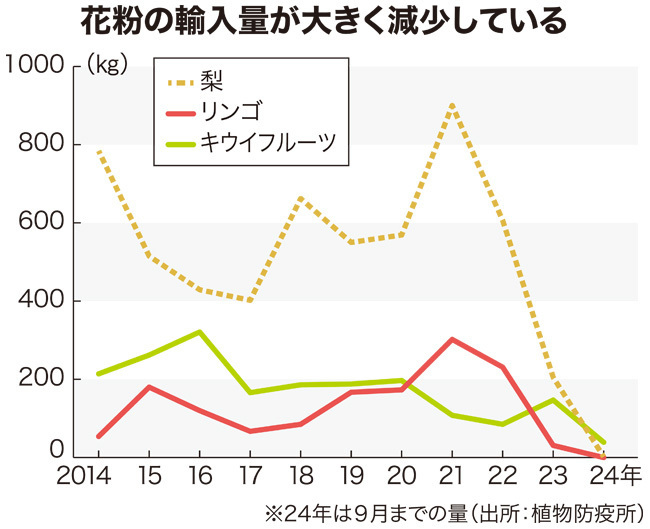 花粉の輸入量が大きく減少している