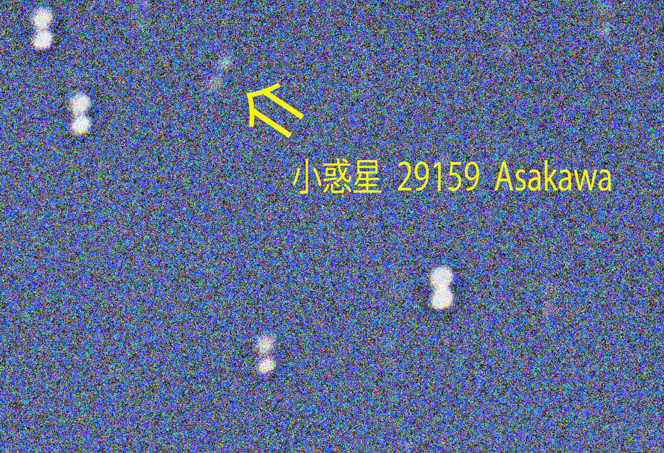 大野名誉台長が撮影した小惑星Ａｓａｋａｗａ。ＩＡＵは「平和教育を提唱し、戦争反対運動を展開した」と紹介する