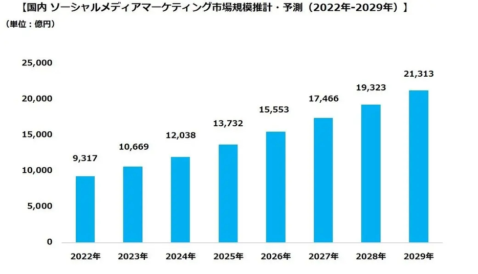 2024年　国内ソーシャルメディアマーケティング市場規模・予測 2022年～2029年