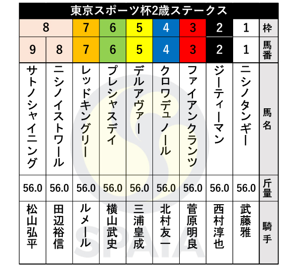 2024年東京スポーツ杯2歳ステークスの出馬表