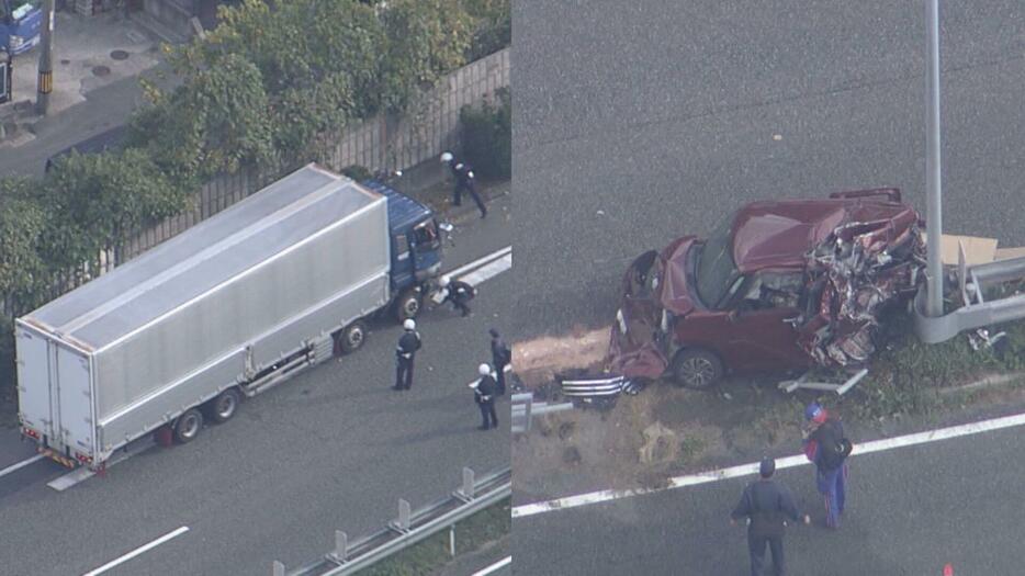 西広島バイパス　停車中の車に…大型トラック追突　６３歳女性死亡　広島市佐伯区